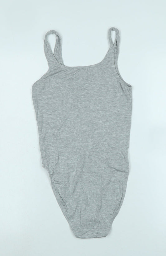 Marks and Spencer Womens Grey Cotton Blend Basic Tank Size 10 Scoop Neck Snap