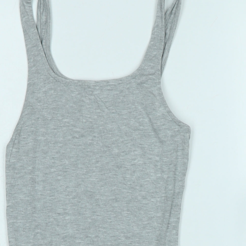 Marks and Spencer Womens Grey Cotton Blend Basic Tank Size 10 Scoop Neck Snap