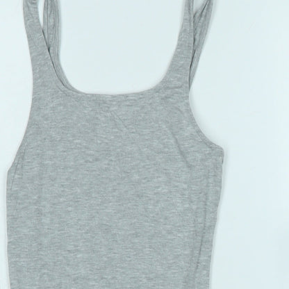 Marks and Spencer Womens Grey Cotton Blend Basic Tank Size 10 Scoop Neck Snap