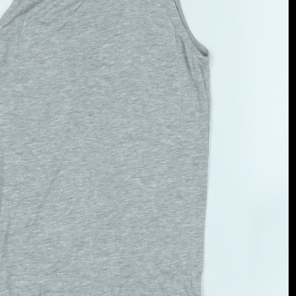 Marks and Spencer Womens Grey Cotton Blend Basic Tank Size 10 Scoop Neck Snap