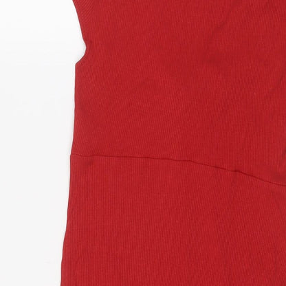 Miss Selfridge Womens Red Polyester Bodycon Size 14 V-Neck Pullover