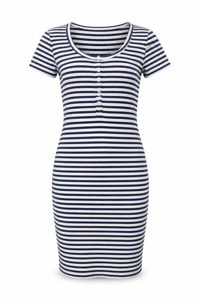 Brave Soul Womens Blue Striped Cotton Bodycon Size S Scoop Neck Pullover
