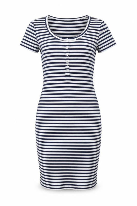 Brave Soul Womens Blue Striped Cotton Bodycon Size S Scoop Neck Pullover