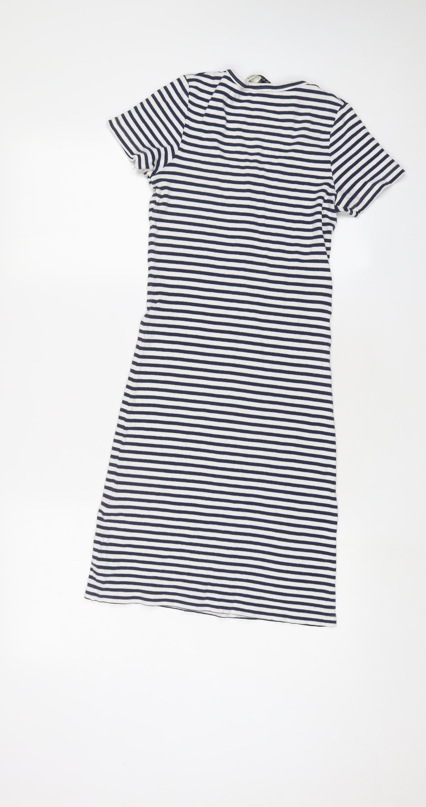 Brave Soul Womens Blue Striped Cotton Bodycon Size S Scoop Neck Pullover