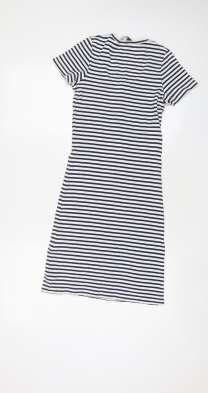 Brave Soul Womens Blue Striped Cotton Bodycon Size S Scoop Neck Pullover