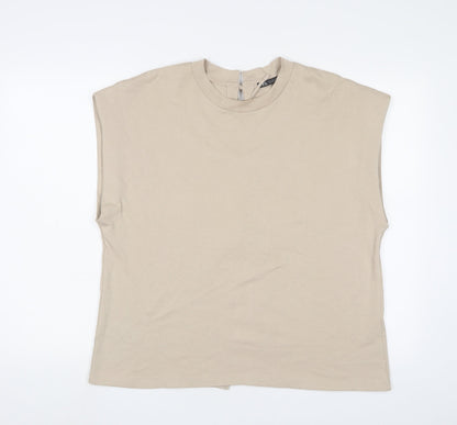 Womens UK Size S Zara Beige Basic T-Shirt