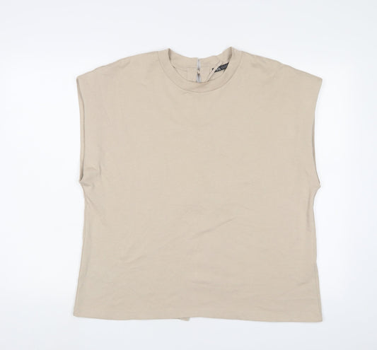 Womens UK Size S Zara Beige Basic T-Shirt