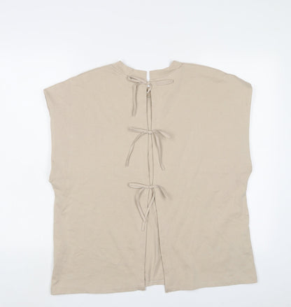 Womens UK Size S Zara Beige Basic T-Shirt