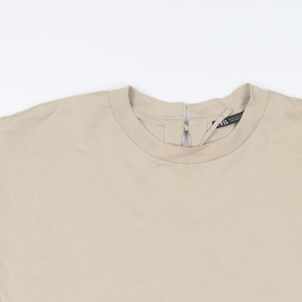 Womens UK Size S Zara Beige Basic T-Shirt