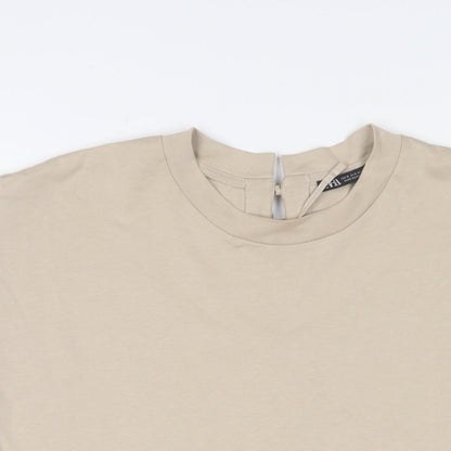 Womens UK Size S Zara Beige Basic T-Shirt