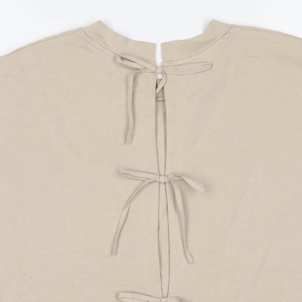 Womens UK Size S Zara Beige Basic T-Shirt