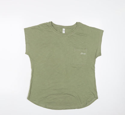 Senqu Womens Green Cotton Basic T-Shirt Size M Crew Neck - Logo, Embroidered