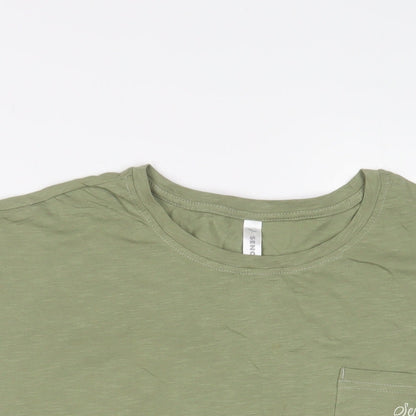 Senqu Womens Green Cotton Basic T-Shirt Size M Crew Neck - Logo, Embroidered