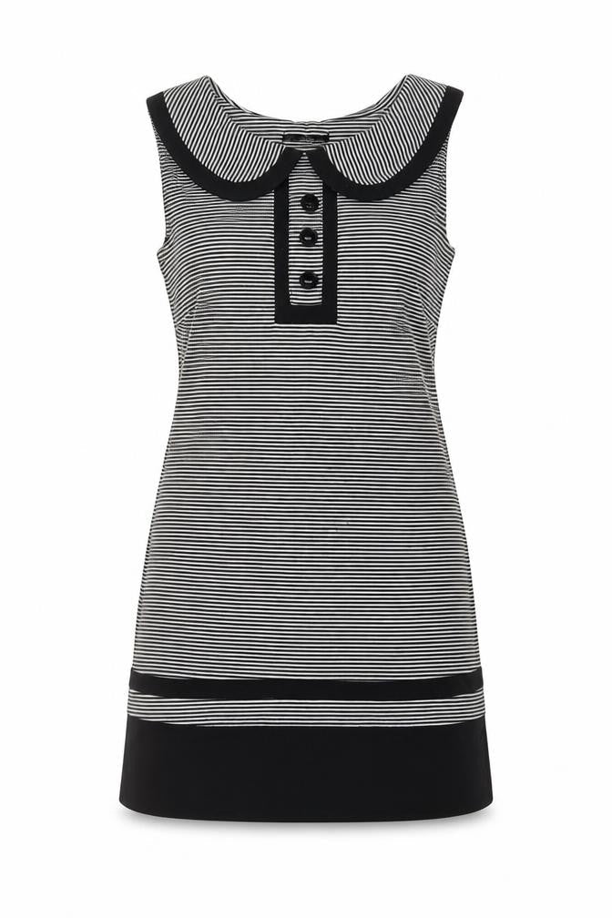 Dunnes Womens Black Striped Polyester A-Line Size 10 Scoop Neck Pullover - Buttons