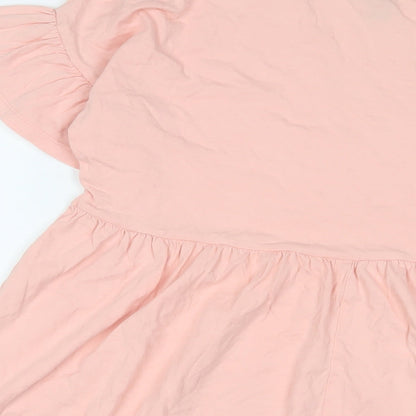 New Look Womens Pink Cotton T-Shirt Dress Size 8 Crew Neck Pullover