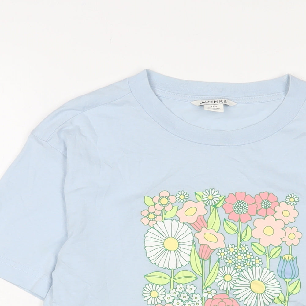 Womens UK Size 2XS Monki Blue Basic T-Shirt