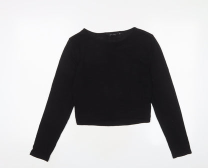 Womens UK Size 14 New Look Black Cropped T-Shirt