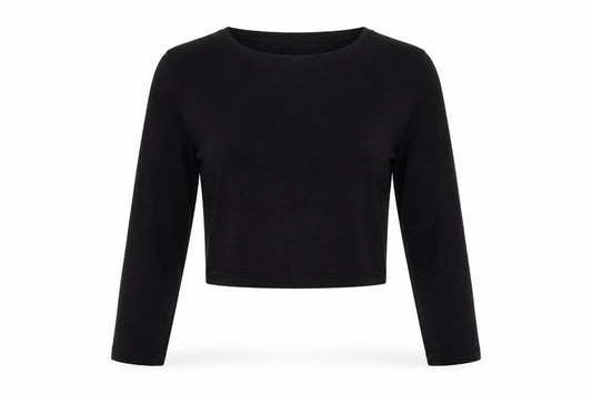 Womens UK Size 14 New Look Black Cropped T-Shirt