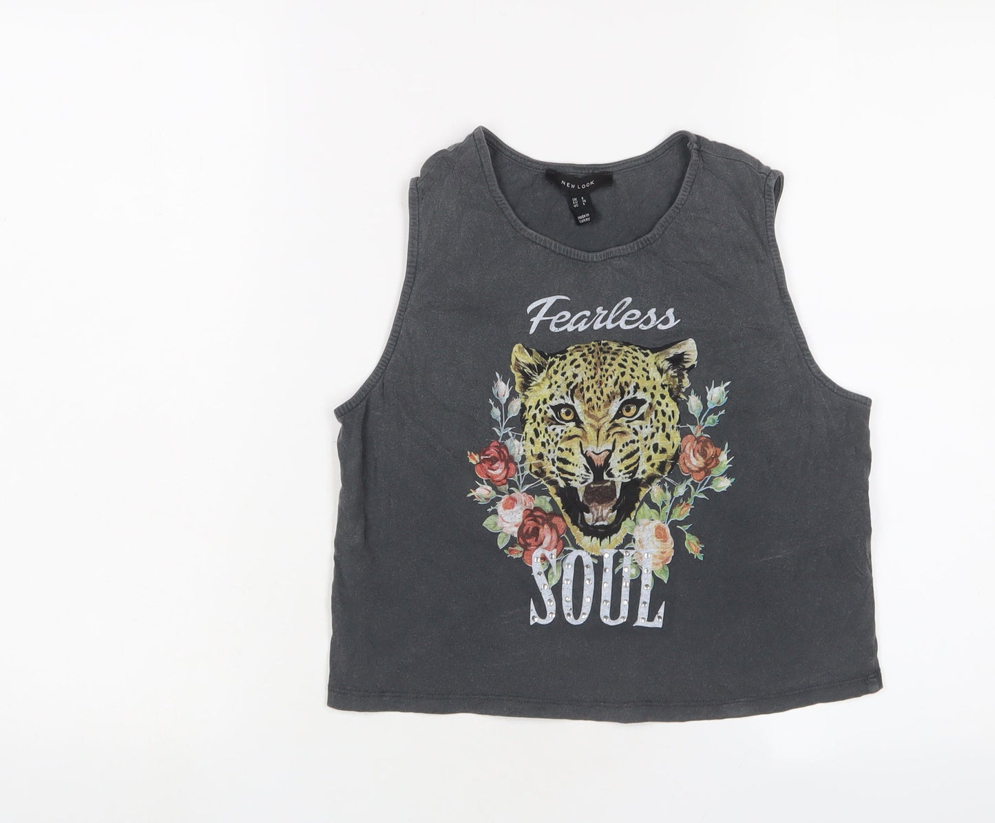 Womens UK Size 8 New Look Grey Cropped Tank