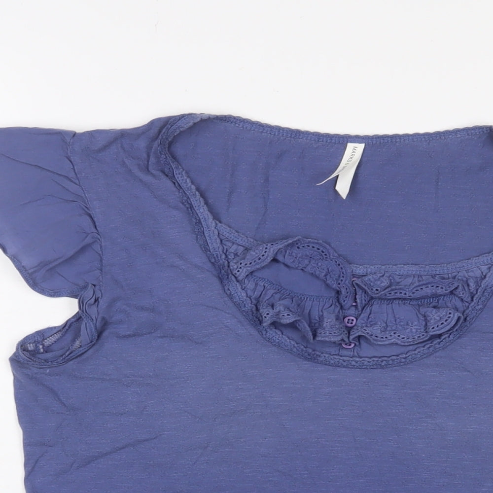 Marks and Spencer Womens Purple Cotton Basic T-Shirt Size 14 Collared