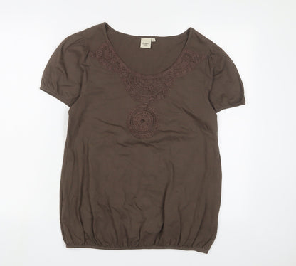 Womens UK Size 12 Cotton Traders Brown Basic T-Shirt