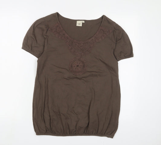 Womens UK Size 12 Cotton Traders Brown Basic T-Shirt