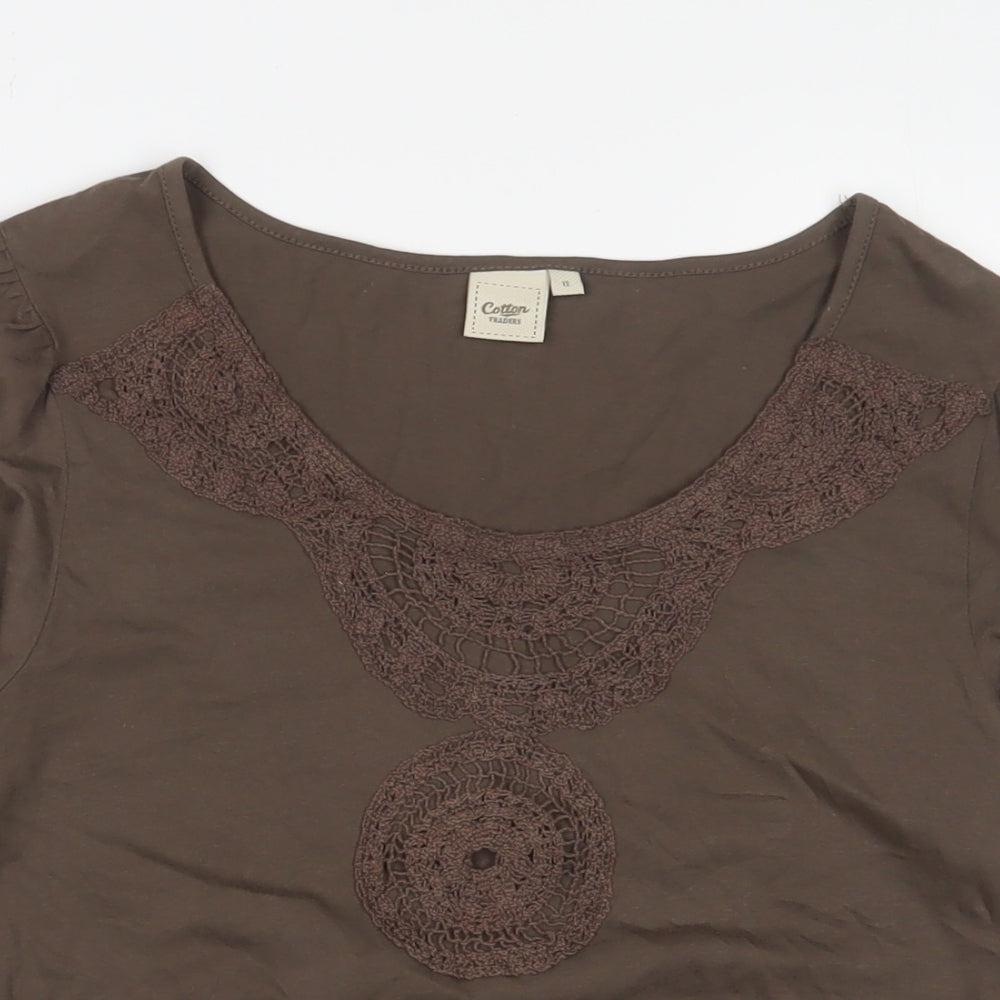 Womens UK Size 12 Cotton Traders Brown Basic T-Shirt