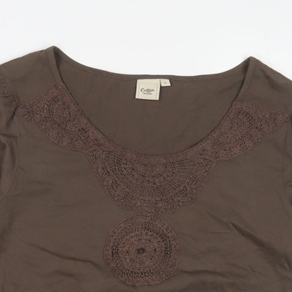 Womens UK Size 12 Cotton Traders Brown Basic T-Shirt