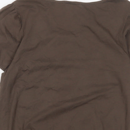 Womens UK Size 12 Cotton Traders Brown Basic T-Shirt