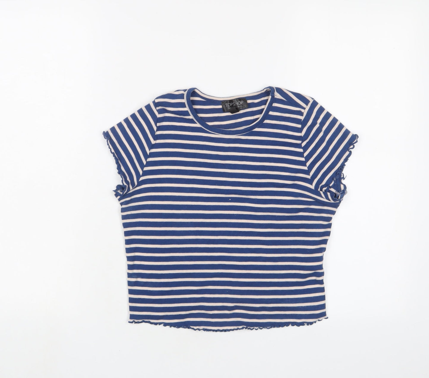 Womens UK Size 10 Topshop Blue Cropped T-Shirt
