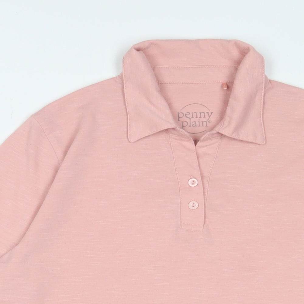 PENNY PLAIN Womens Pink Polyester Basic Polo Size 14 Collared