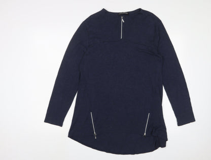 Doris Streich. Womens Blue Viscose Tunic T-Shirt Size 12 Crew Neck - Zips