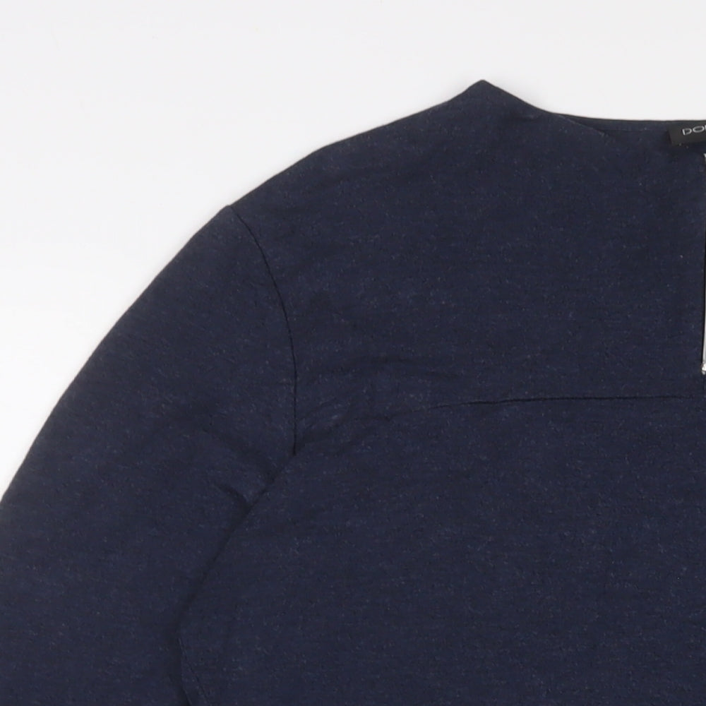 Doris Streich. Womens Blue Viscose Tunic T-Shirt Size 12 Crew Neck - Zips