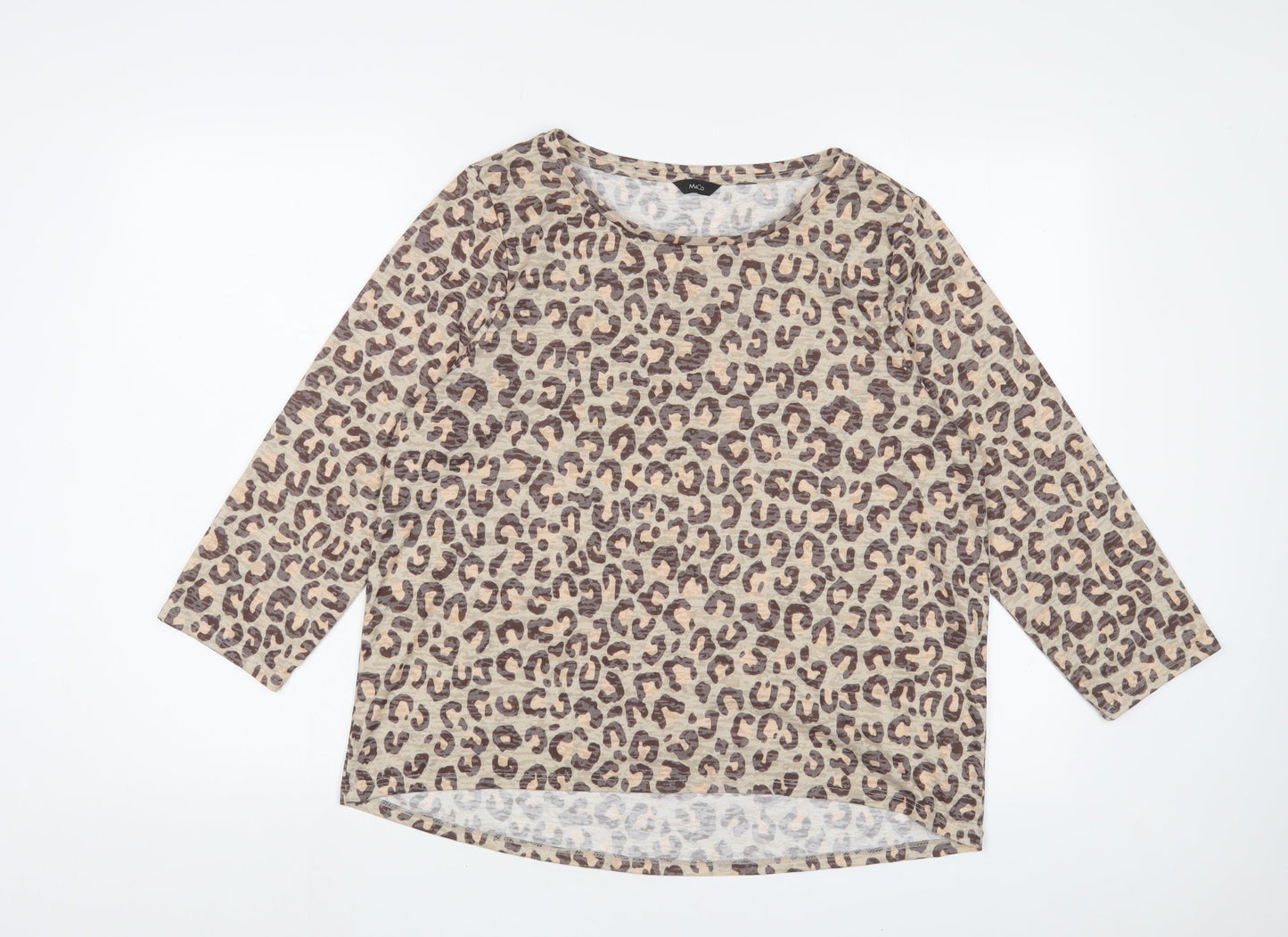 M&Co Womens Brown Animal Print Polyester Basic T-Shirt Size 14 Crew Neck