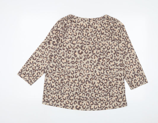 M&Co Womens Brown Animal Print Polyester Basic T-Shirt Size 14 Crew Neck