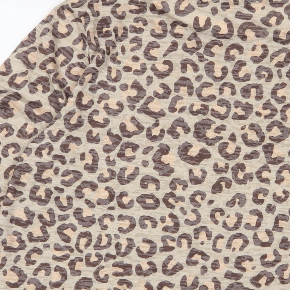 M&Co Womens Brown Animal Print Polyester Basic T-Shirt Size 14 Crew Neck