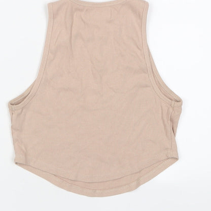 Bershka Womens Beige Cotton Cropped Tank Size S Crew Neck