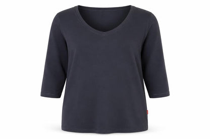 Front view of VACKYOY women’s grey cotton basic t-shirt, size XL, scoop neck