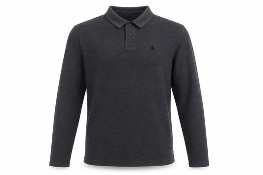 Front view of ASOS men’s grey cotton polo, size M, collared button - logo, embroidered