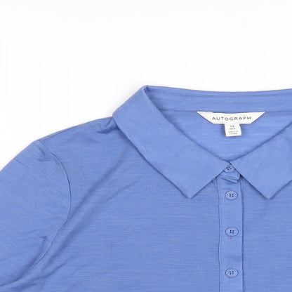 Autograph Womens Blue Wool Basic Polo Size 14 Collared