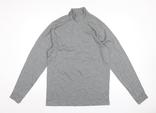 Lands' End Mens Grey Cotton T-Shirt Size M Mock Neck
