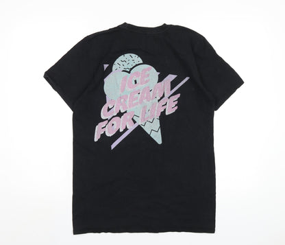 Stranger Things Womens Black Cotton Basic T-Shirt Size M Round Neck - Scoops Ahoy