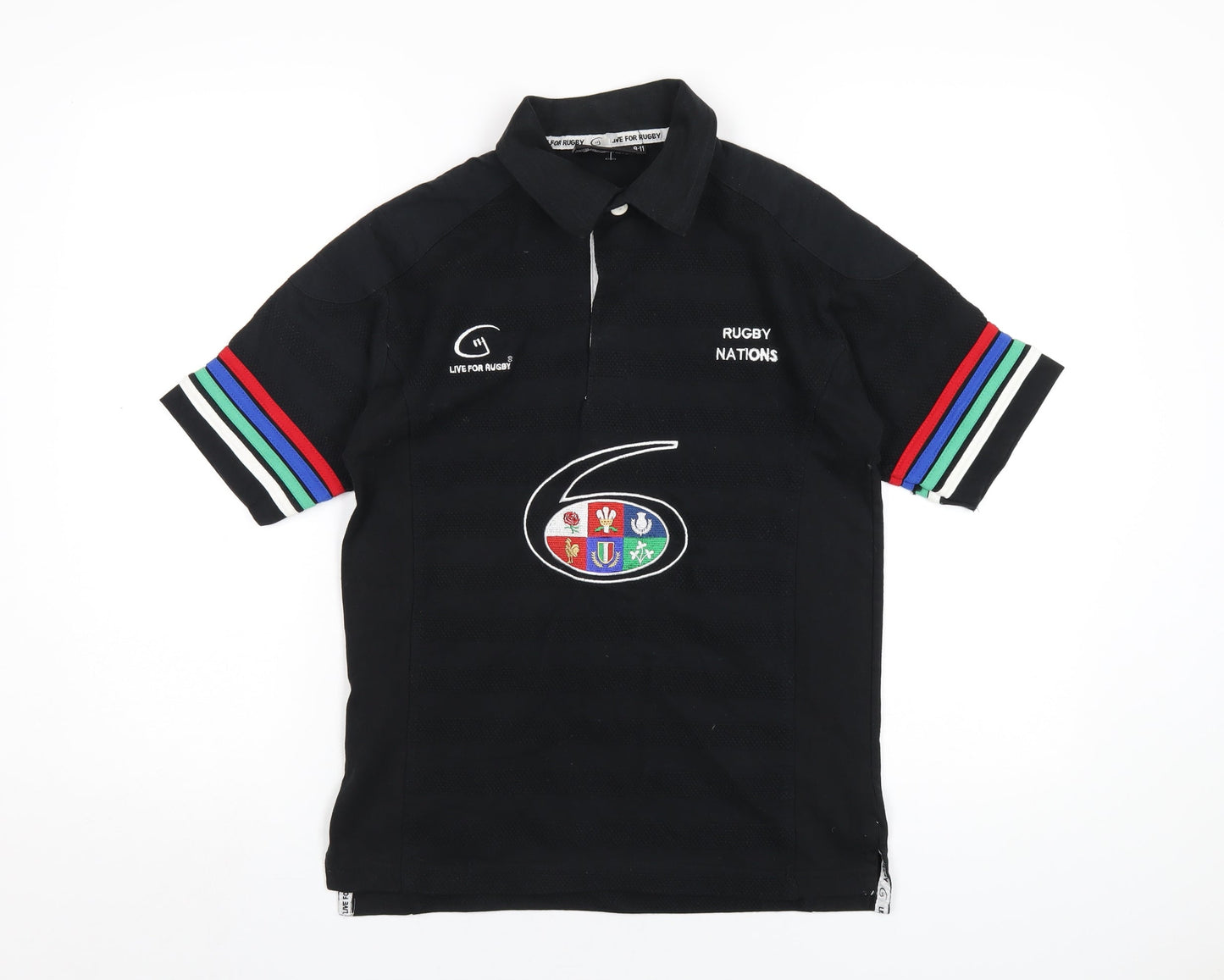 Live for Rugby Boys Black Cotton Basic Polo Size 9-10 Years Collared Button - Rugby Nations