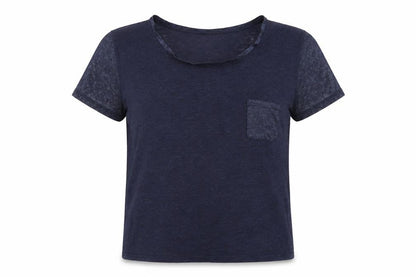 Marie + Sixtine Womens Blue Linen Basic T-Shirt Size XS Round Neck