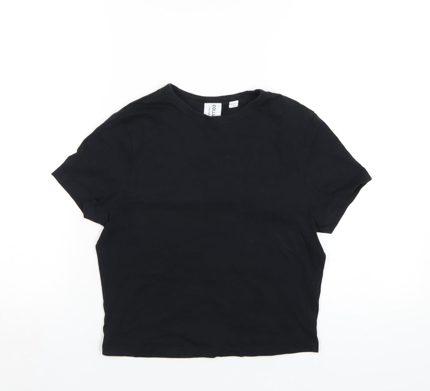 Womens UK Size 12 COLLUSION Black Basic T-Shirt