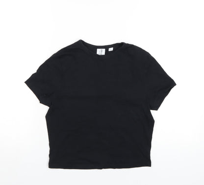 Womens UK Size 12 COLLUSION Black Basic T-Shirt
