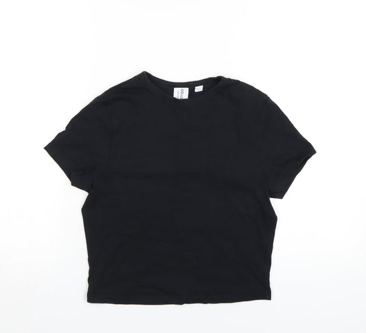 Womens UK Size 12 COLLUSION Black Basic T-Shirt
