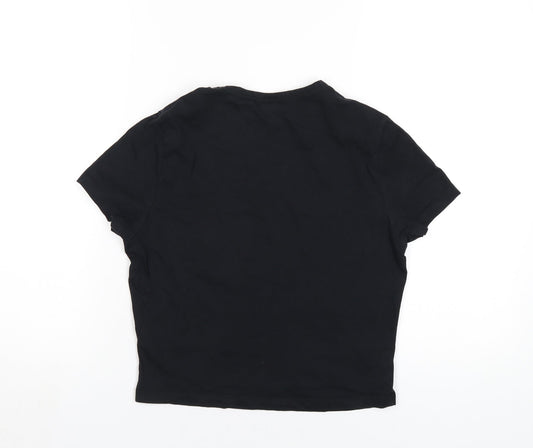 Womens UK Size 12 COLLUSION Black Basic T-Shirt