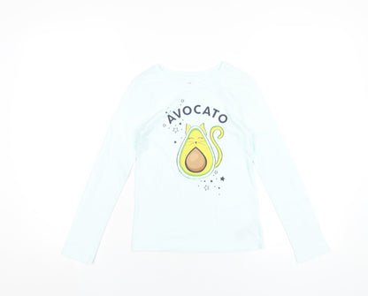 Gap Girls Blue Cotton Basic T-Shirt Size 8-9 Years Round Neck Pullover - Avocato