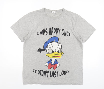 Disney Mens Grey Polyester Polo Size L Collared Pullover - Daffy Duck